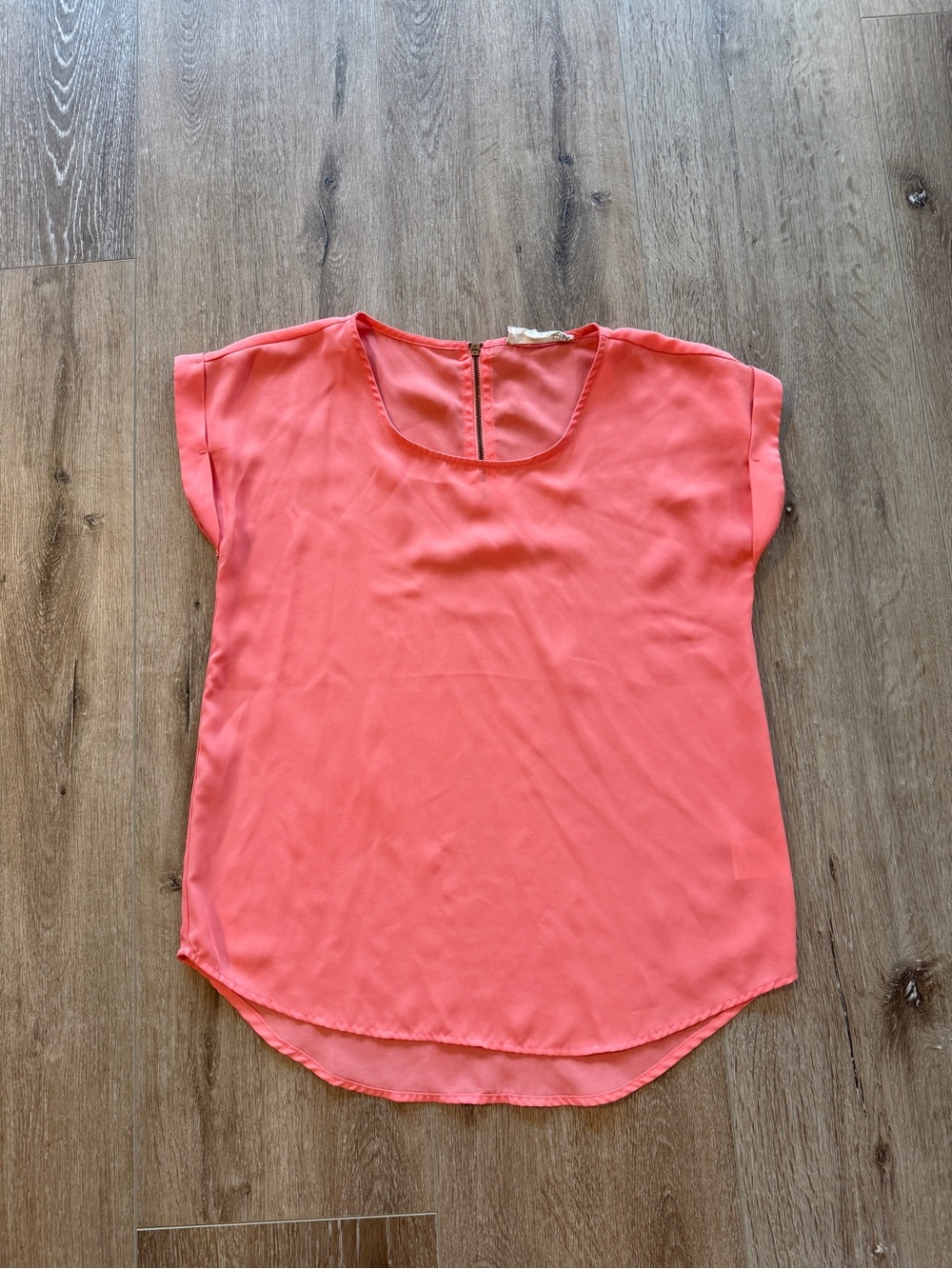 Pink Rose Coral Cap-Sleeve Scoop Neck Blouse